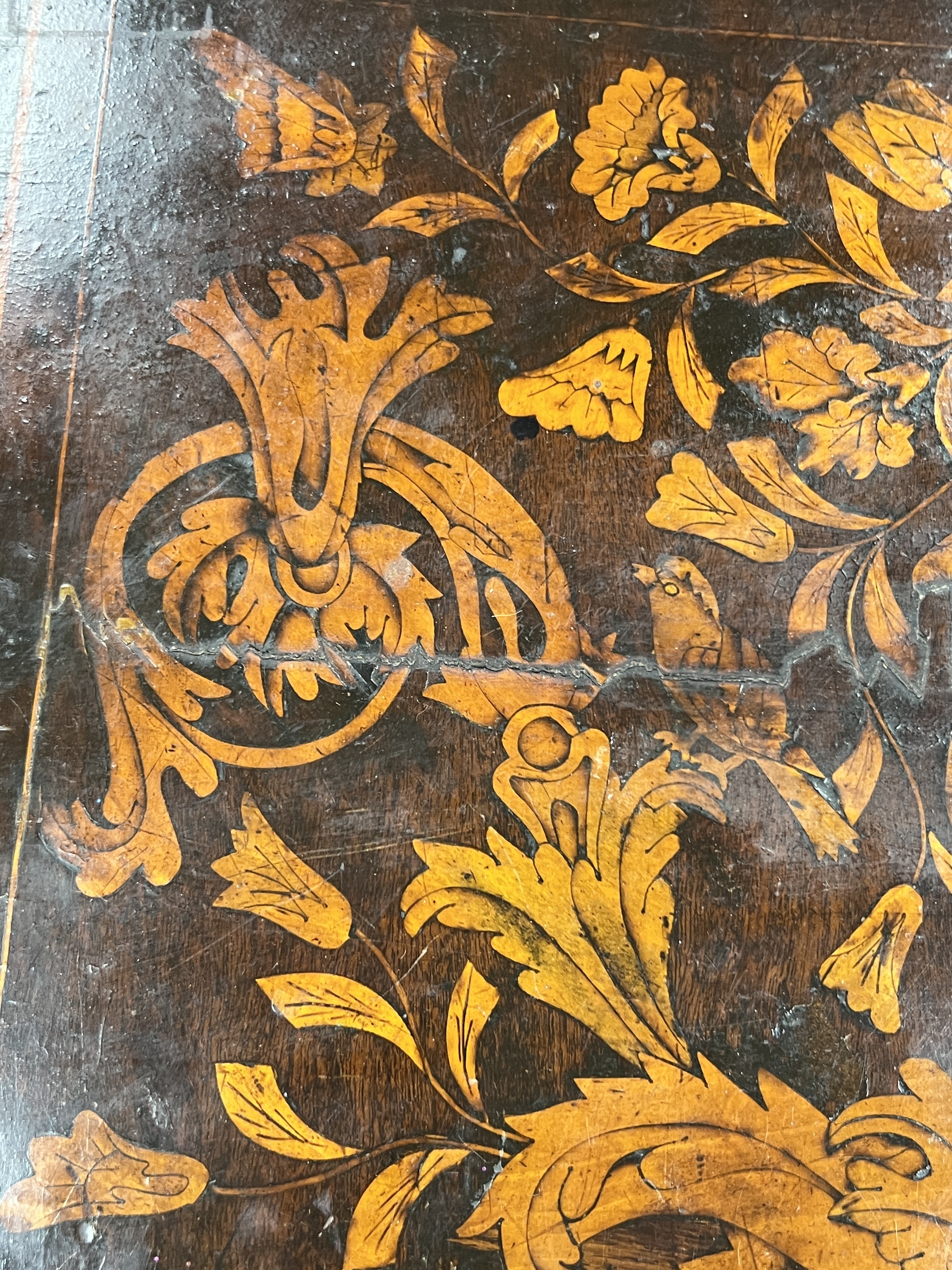 A late 18th century Dutch floral marquetry walnut serpentine side table, width 70cm, depth 45cm, height 74cm